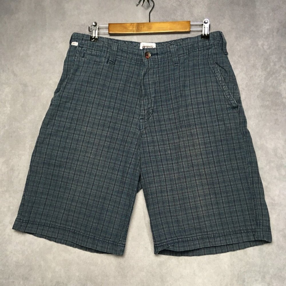 Levis Tab Twills Mens Shorts size 33 Blue Textured Long Length‎ Snap Pockets
